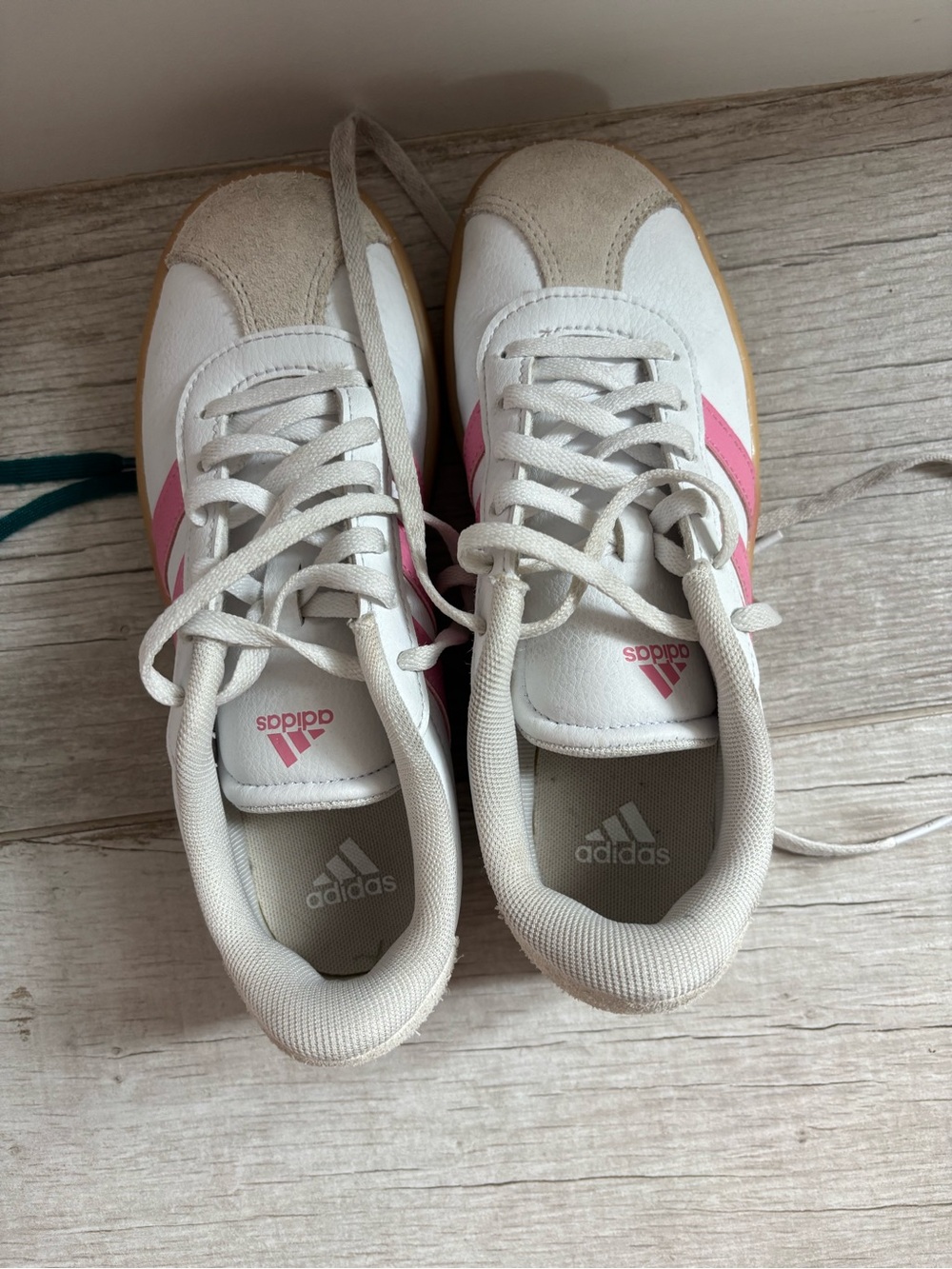 adidas White and Pink Retro Court Sneakers